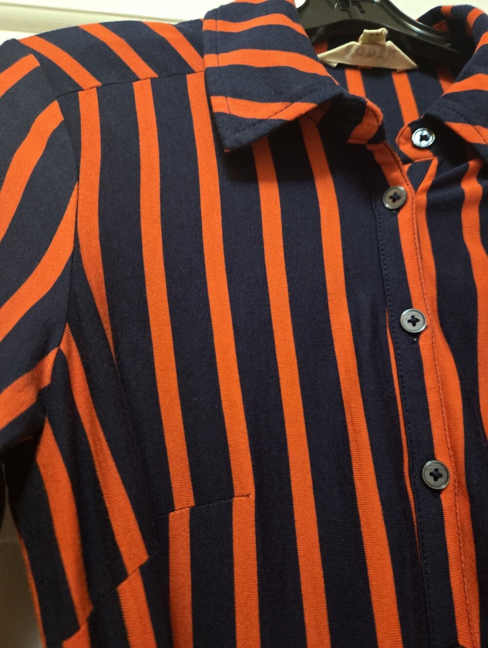 Boden Striped Long-Sleeve Shirt Dress in Red and Navy - Picture 2 of 4